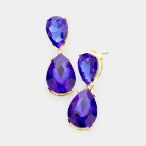 Sapphire Blue Crystal Double Teardrop Earrings